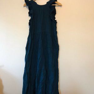 Navy cotton ruffle tiered sleeveless maxi dress